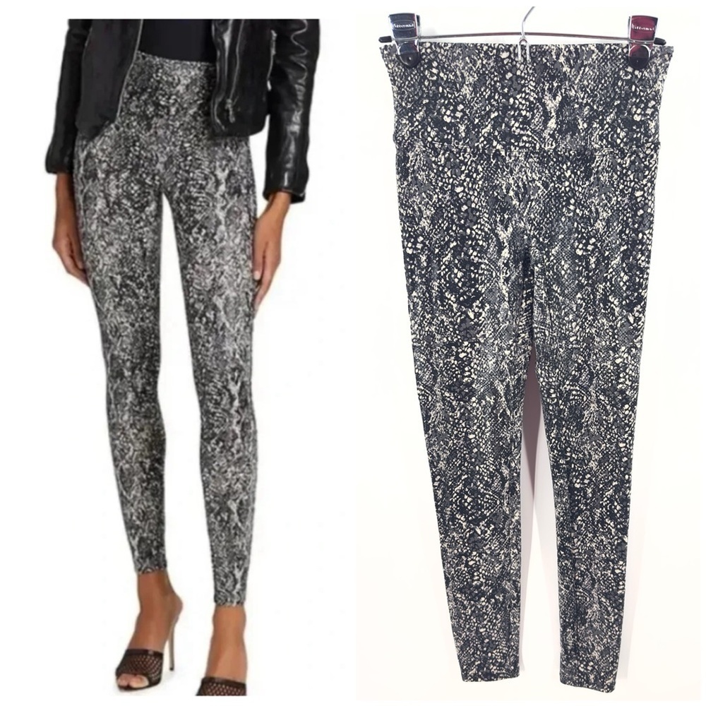 Spanx Legging Womens Medium Faux Leather Snake Shine Slimming Stretch Reptile
